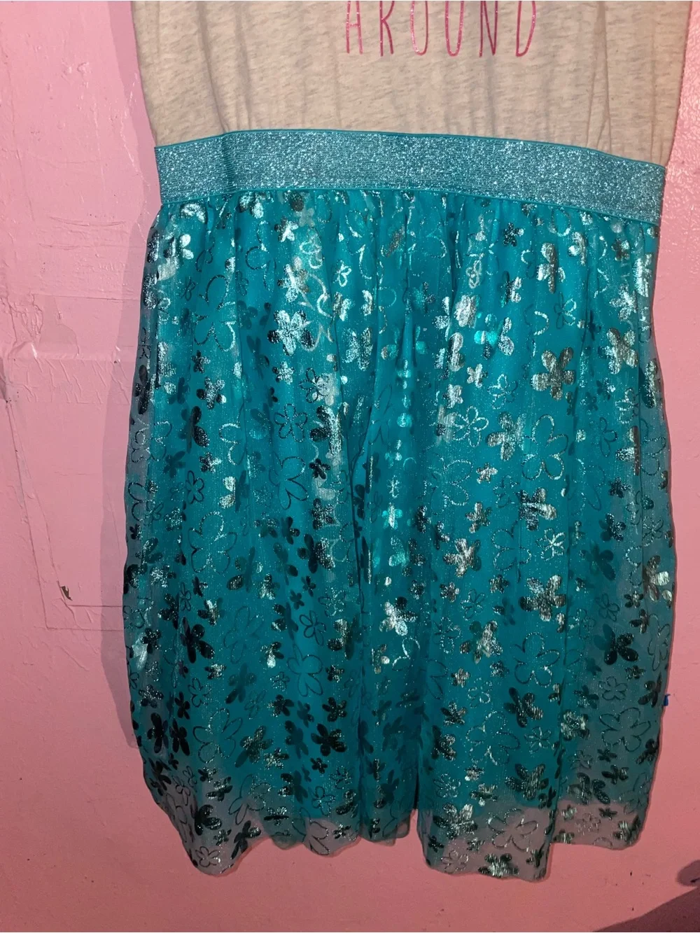 NWOT DreamWorks Trolls Hugs All Around Girls Dress Size (14-16) Teal Sparkle